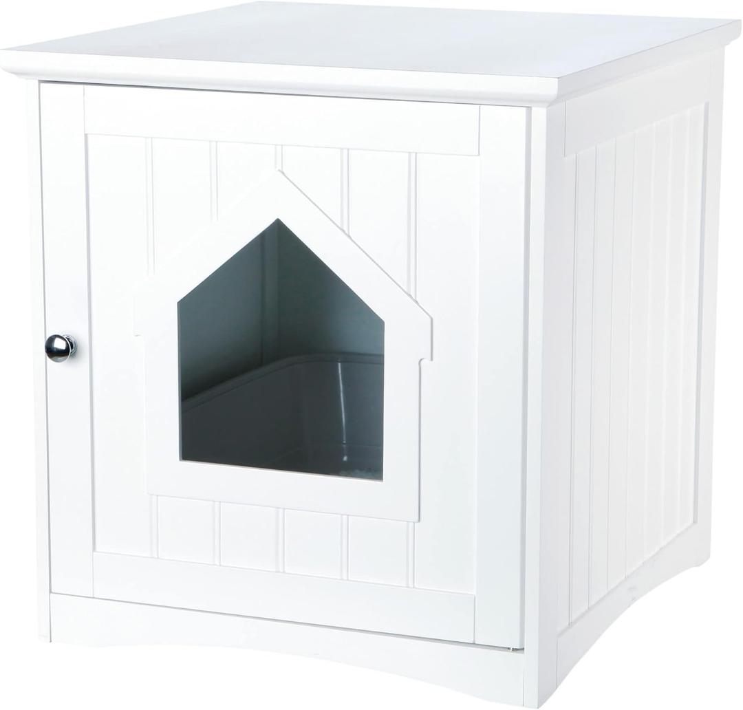 TRIXIE Litter Box Enclosure, Hidden Kitty Litter Box Cabinet, Furniture Style, White,(19.84 LBS)
