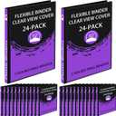 Fulmoon 24 Pcs 3 Ring Plastic Binders Bulk with 2 Pockets Flexible Binder with Transparent View Cover Plastic Binder for Home Office(1/2 Inch,Black)