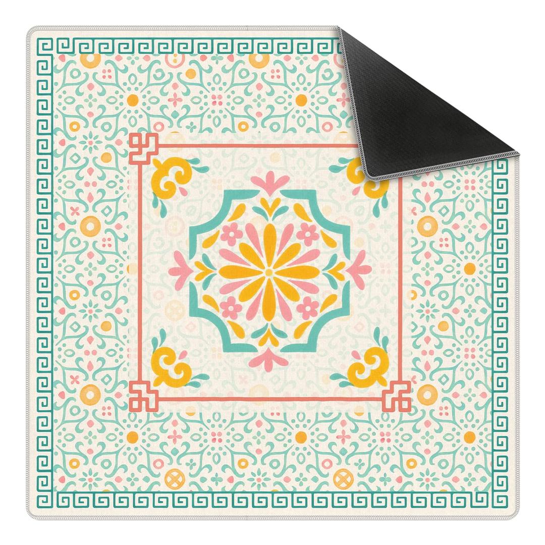 FWSFD Green Pink Chinoiserie Floral Mahjong Mat 31.5 x 31.5 in, Traditional Chinese Non-Slip Noise Reduction Gaming Mat for Table American Mahjong Poker Board Games Card Games Dominoes