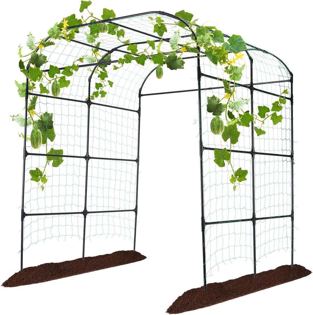 Garden Arch Trellis for Climbing Plants Outdoor, Cucumber Trellis for Raised Bed, Grape Vine Tomato Bean Tall Vegetable U Frame Plant Support, Black (71" x 63.7" x 82.6")