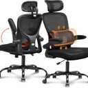 COMHOMA Ergonomic Office Desk Chair with 3D Adjustable Lumbar Support & Headrest, High Back Executive Computer Chair Comfy for Back Pain Relief, Flip-up Armrests (Ergo-Black) (Standard, 1 Pack)
