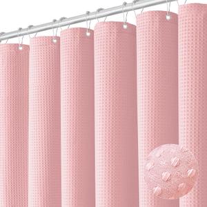 Dynamene Extra Long Shower Curtain - 96 Inch Long Waffle Weave Weighted Thick Cloth Bathroom Shower Curtain, Neutral Heavy Duty Hotel Bath Curtain Set with 12 Plastic Hooks,72x96, Pink