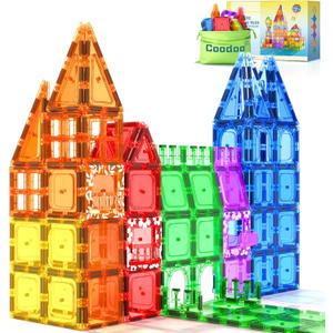 Coodoo 60 PCS Magnetic Building Tiles Kids Toys STEM Magnetic Blocks Sensory Toys Kids Games Magnet Building Toy for Boys and Girls Aged 3+, Kid Brain Development Preschool Kindergarten Toddler Toy