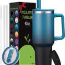 40 oz Insulated Cups with Lids and Straws Water Bottle Travel Mugs Insulated Tumblers for Hot and Cold (Indigo Black)