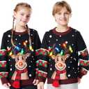 JOYIN Ugly Christmas Sweater Women Men Couples, LED Light Up Ugly Christmas Sweater Kids 2025 Reindeer(Black) Size S
