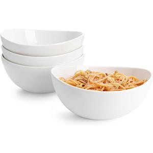 Sweese 42oz Porcelain Serving Bowls - Set of 4, 8-Inch White Bowls for Salad, Soup, Pasta & More - Microwave, Dishwasher & Oven Safe