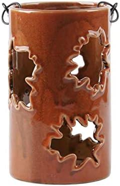 Maple Leaves Tea Light Candles Holders with Handles, Fall Design Ceramic Candle Stick, Thanksgiving Tabletop Centerpiece Candle Stands, Dinner Wedding Party Decor (Orange)