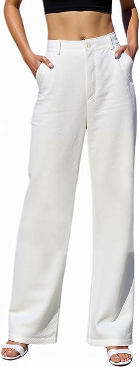 Beninos Women's Cotton Linen Summer Palazzo Pants Flowy Wide Leg Beach Trousers with Pockets XS