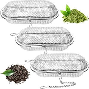 Hoolerry 3 Pcs Tea Ball Infusers Loose Leaf Tea Strainers Steeper Stainless Steel Mesh Floating Oval Filters 4.25 x 1.75 Inch for Kitchen and Home