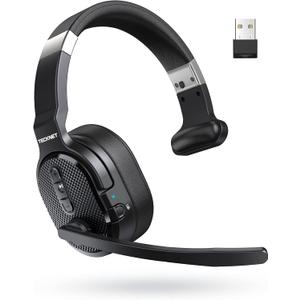 TECKNET Trucker Bluetooth Headset, AI Noise Canceling 70h Wireless Headphones Bluetooth with Microphone & Dongle, ENC Headset with Mute for PC Phone Laptop Office Home, All Day Comfort