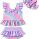HONGTEYA Baby Girl Swimsuit Toddler Bathing Suit Girl Summer Beach Bikini Sun Protection Easy Dry(12-18 Months, Rainbow)