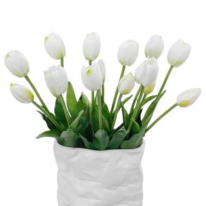 LINSIE 15 Pcs White Artificial Tulips Fake Flowers, Premium Latex Lifelike Texture, UV Resistant Waterproof Faux Tulip Bouquets with Snap-on Petals for Outdoor, Home, Wedding Decor