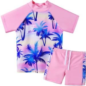 Girls Two Piece Swimsuit Floral UPF 50+ Rash Guard Set Kids Beach Swimwear 12