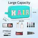 3 x Preppy Makeup Bag for Women, Cosmetic Bag Letter Pouch Purse with Handle, Waterproof Portable Glitter Nylon Travel Toiletry Bag Organizer with Zipper (A-Blue)