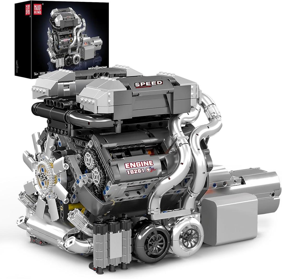 Mould King 10201 W16 Engine Building Blocks Sets, Engine Model kit That Run, 16-Cylinder Car Engine, Shiftable Gear Operation, Build Your Own STEM Model Car Engineering Toys for Adults/14+(2024 PCS)