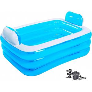 Inflatable Adult Bath Tub 2 Person,Freestanding Blow Up Bathtub with Foldable Portable Feature for Adult Spa,Indoor and Outdoor Universal Folding Pool with Electric Air Pump (Blue, 63"x43.3"x21.6")