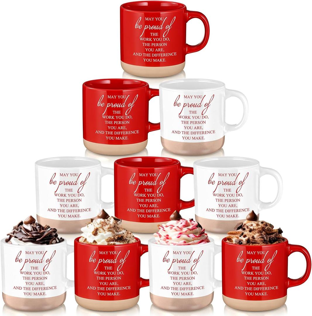 10 Pcs Valentines Thank You Mugs Bulk Employee Appreciation Gifts 13 oz Inspirational Ceramic Coffee Mugs May You Be Proud of Appreciation Gifts for Office Coworker Staff Teacher, 2 Colors