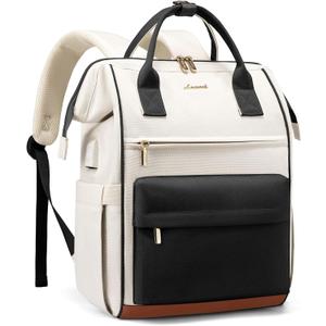 LOVEVOOK Laptop Backpack for Women 18 Inch, Travel Backpack with USB Charging Port Large Capacity Laptop Bag, Waterproof Bag for Business College Airline Approved Work Backpack(Black) (Beige&black&brown)
