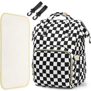 LIMHOO 3 in 1 Diaper Bag Backpack, Multifunction Large Baby Bags with Changing Pad & Stroller Straps, Waterproof Nappy Bag for Mom Baby Care (Checkered)