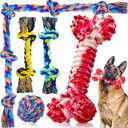 SHARLOVY Dog Chew Toys for Aggressive Chewers, 5 Pack Indestructible Dog Toys for Large Breed, Cotton Rope Toys, Tough Bone Chew for Aggressive Chewers Large Breed