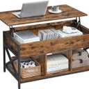 VASAGLE Lift Top Coffee Table, Lift Coffee Table with Storage Shelf, Hidden Compartments and Lifting Top, for Living Room, Office, 19.7 x 39.4 x (19.3-24.4) Inches, Rustic Brown and Black ULCT202B01