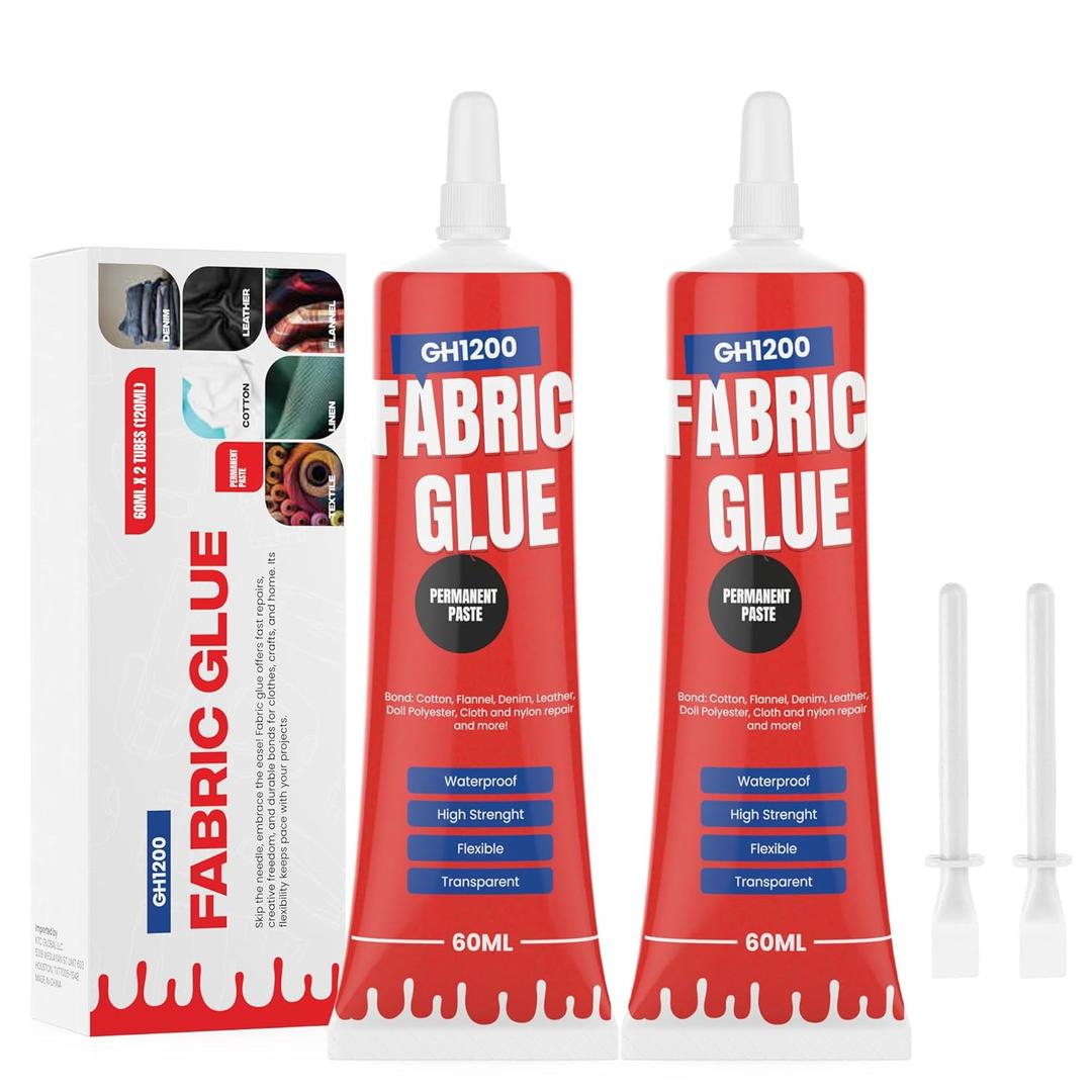 Fabric Glue Permanent (60 ML x 2) Craft Liquid Stitch Fabric Glue for Patches, Denim, Cotton, Fabric, Lenin & More, Flexible & Machine