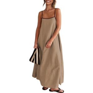OWNGIGI Women's 2025 Summer Linen Maxi Dress Contrast Spaghetti Strap Beach Dress Backless Sleeveless Party Casual Dresses (Medium, Deep Apricot) OWNGIGI Women's 2025 Summer Linen Maxi Dress Contrast Spaghetti Strap Beach Dress Backless Sleeveless Party Casual Dresses (Medium, Deep Apricot)
