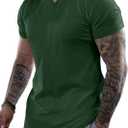 Dokotoo Men Mens Henley Shirts Short Sleeve Summer Casual V Neck Cotton Tee Shirts (L)