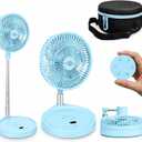 Portable Pedestal Rechargeable Fan, H6 Foldable Standing and Desk Fan, 16000mAh Cordless Collapsible Design with Remote, 5 Speeds, Quiet Airflow, USB-C, Power Bank, Screen, Blue