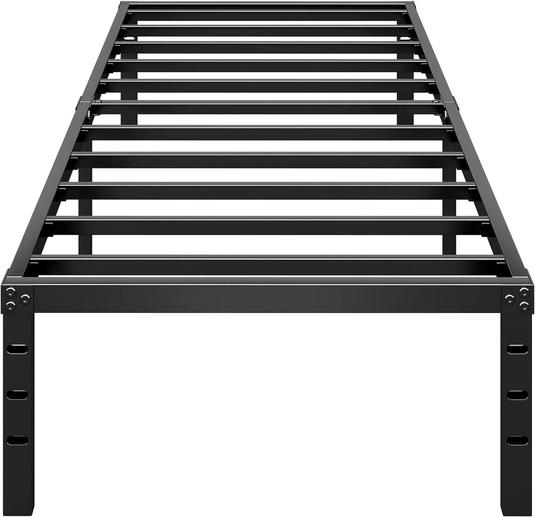 HLIPHA Metal Platform Bed Frame 18 Inch Tall,No Box Spring Needed,Twin Size Bed with Heavy Duty Strong Support Slats,Easy to Assemble,Black