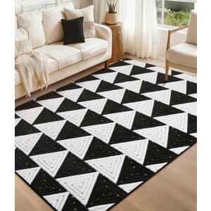 YIHOUSE Black and White Ultra Soft Area Rugs 6x9, Geometric Rug with Triangular Patterns, Comfortable Washable Rugs for Bedroom and Living Room