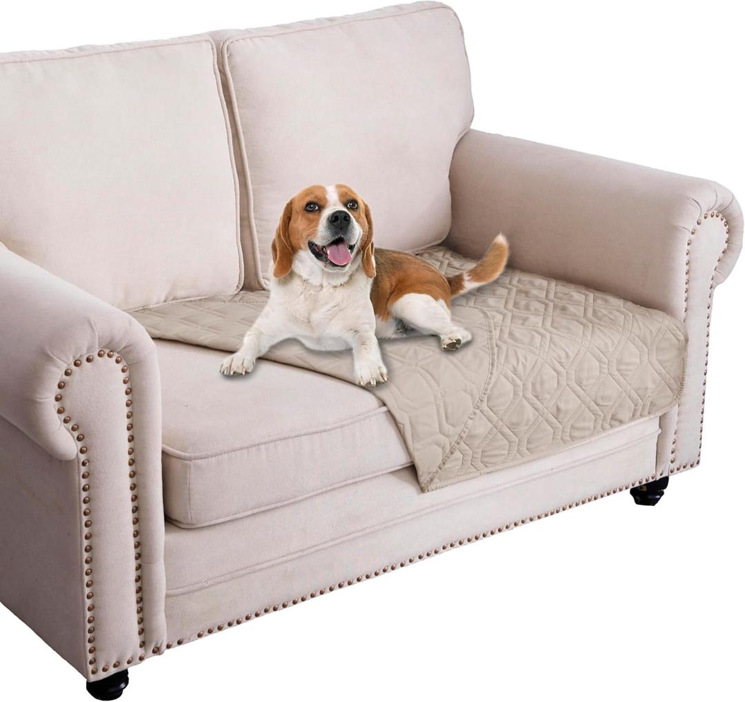 Ameritex Waterproof Blanket Reversible Dog Bed Cover Pet Blanket for Furniture Bed Couch Sofa (30x53 Inch (Pack of 1), Beige)