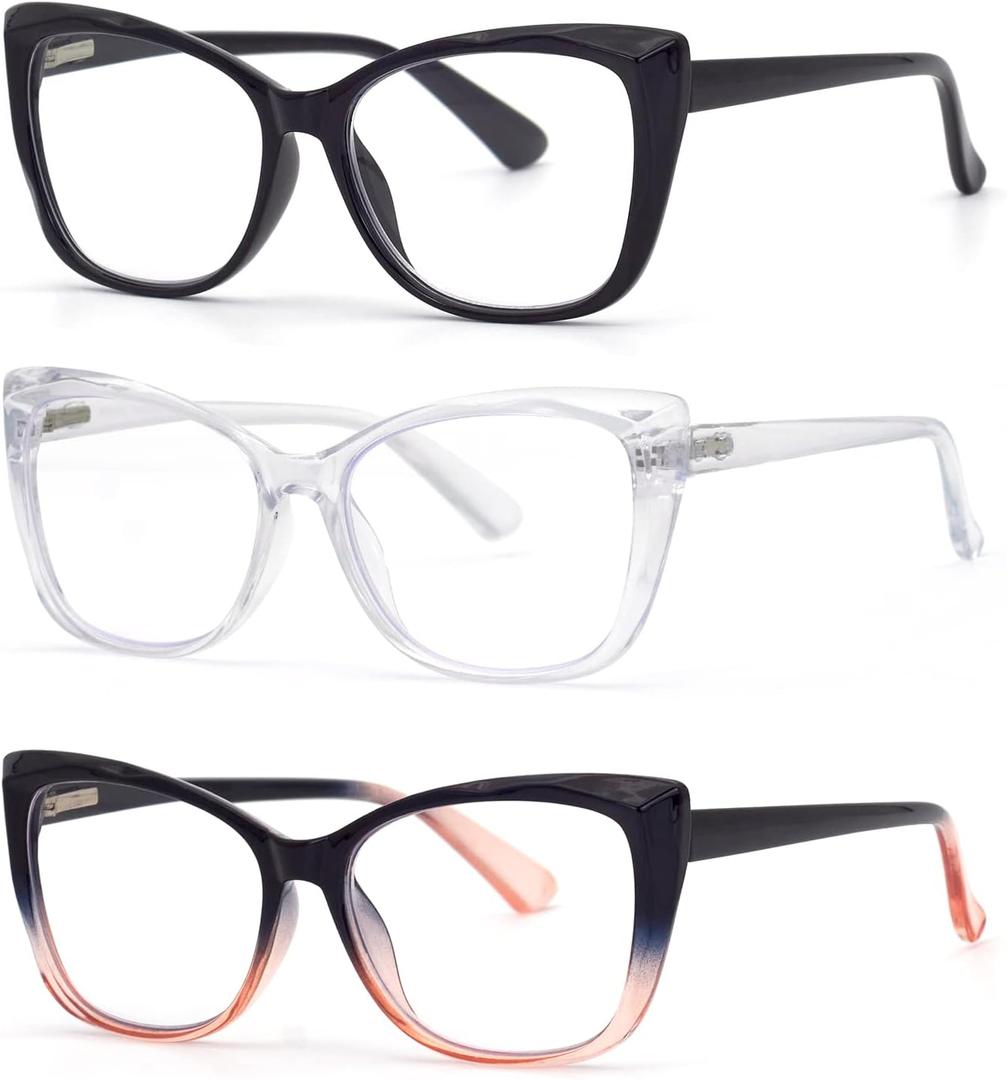 3-Pack Reading Glasses for WomenOprah Style Frame Spring Hinge Clear Lens Readers Glasses (A02: Black Blackpink Transparent), +1.5