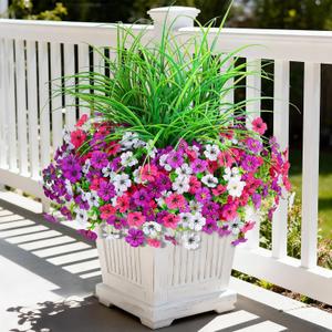 INQCMY Artificial Flowers for Outdoors UV Resistant, 14 Bundles Fake Plants Realistic Silk Flowers with Faux Ferns for Outside Planters Home Porch Patio Garden Back Yard Spring Summer Decoration