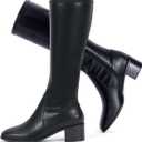 Elisabet Tang Knee High Boots for Women 2 inch Chunky Low Heel Boots Square Toe Side Zipper Fall Winter Comfort Boots, Black, Size 8