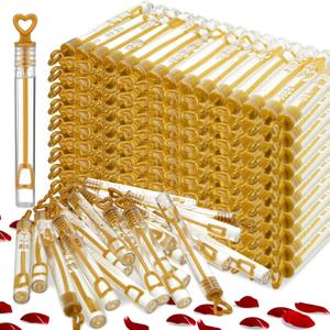 300 Pcs Mini Wedding Bubble Wand Bulk Gold Heart Bubble Wands Wedding Favors Individual Mini Bubble Wand Favors for Weddings Anniversary Celebrations Valentine Party