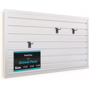 NeatiEase Slatwall Panel Wall Storage Systems, 2 x 4ft Slat Wall Paneling Garage Wall Organizer, Heavy Duty Wall Mounted PVC Wall Rack (White)