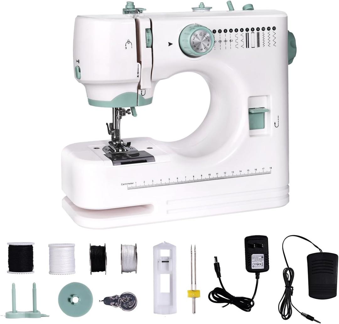 Mini Sewing Machine for Beginners, 12 Built-In Stitches, 2 Speed, Basic Sewing Kit IncludedMultifunctional Portable Sewing with Foot Pedal, Light, Perfect for Home Use
