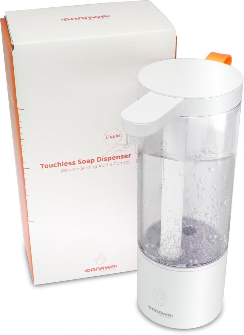 Practical 17oz. Automatic Touch-Free Rechargeable Sensor Liquid Soap Pump Dispenser, Adjusted by Sensor Distance Liquid Output (White_Orange)