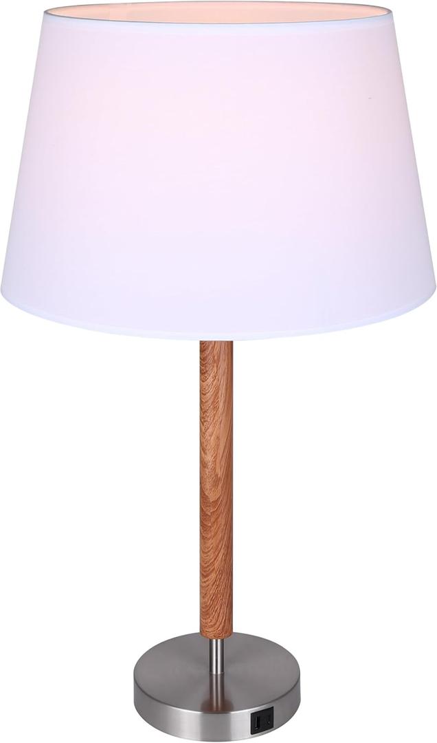 Canarm Maly 1 Light Table Lamp with Brushed Nickel and Faux Wood Finish and White Shade