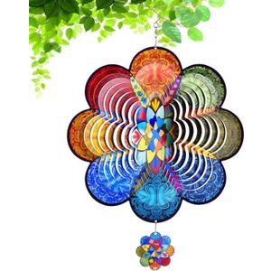 Wind Spinners,12 inch Multi Color Mandala with 360 Swivel Hook for Yard and Garden, Bird Wind Catcher, Metal Wind Spinners Outdoor for Lawn Hanging Crafts Decor Kinetic Yard Art Ornament Gifts (Colorful Rounded Corners)