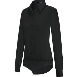 Tapata Womens Bodysuit Blouse Button Down One-Piece Long Sleeve Solid Office Work Shirt Casual Tops (Medium, Black)