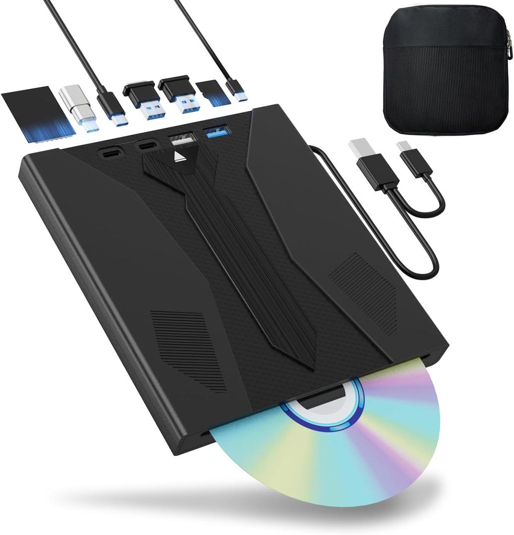8 in 1 External Blu Ray Drive, Support 100G Disc USB 3.0 and Type-C Blu Ray Burner Portable Blu Ray DVD/CD/BD Player, 3D Optical Bluray Drive Compatible with Windows Macos for MacBook Laptop Desktop