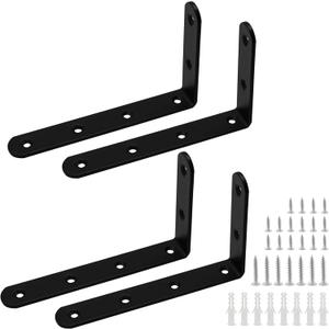  4 Pcs L Brackets for Shelves, Heavy Duty Stainless Steel L Shaped Bracket, Decorative Corner Brace Joint Right Angle Bracket Wall Hanging with Screws, 5 x 3 Inch, Black