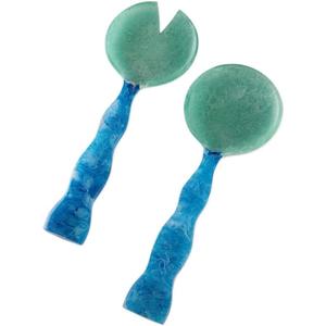 Folkulture Salad Servers or Salad Tongs | Set of 2 (12") Serving Spoons in Kitchen Essentials or Salad Hands Set | Resin Salad Tongs for Serving | Christmas Gifts for Women Unique (Aqua Teal)