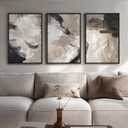 Framed Neutral Abstract Wall Art, 3 Piece Modern Minimalist Canvas Prints Paintings Artwork for Walls, Black Beige Brown Neutral Tone Pictures for Living Room Dining Room Bedroom Wall Decor 16x24 In, 16" W x 24" H x 3Pcs