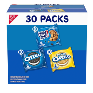 Nabisco Sweet Treats Cookie Variety Pack OREO, OREO Golden & CHIPS AHOY!, 30 Snack Packs (2 Cookies Per Pack), BB Date: 03/22/26