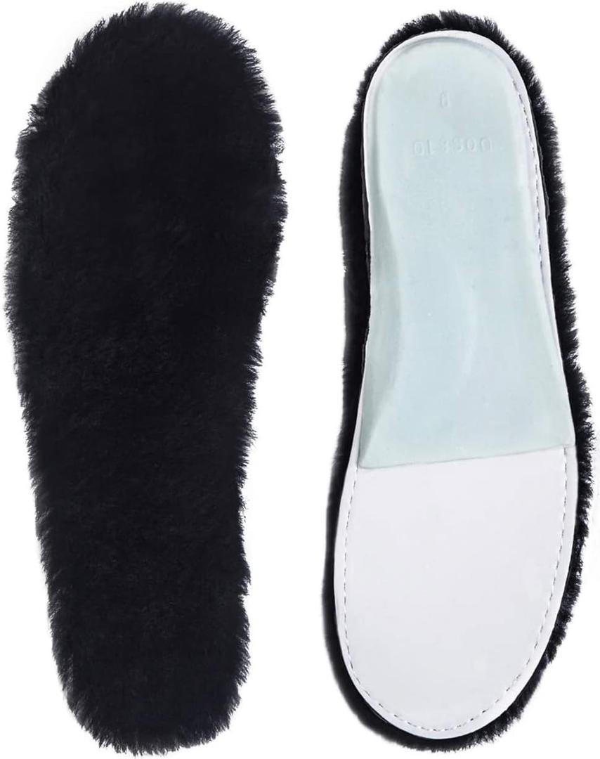 ABUSA Black Sheepskin Insoles Women's Premium Think Wool Fur Fleece Inserts Cozy & Fluffy 9