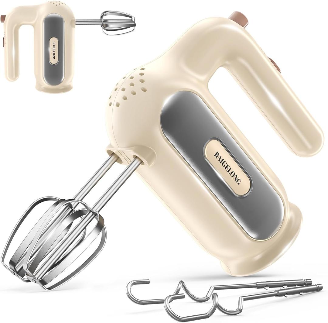 Hand Mixer Electric, 5-Speed Small Handheld Mixer, 2* (Dough Hooks & Beaters) Food Blender, Kitchen Blender for Baking, Cream, Cookies, 304 Dishwasher Safe