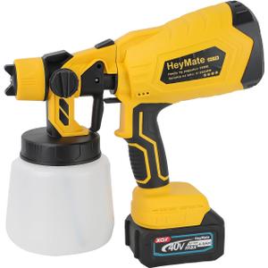 Cordless Paint Sprayer with 2 x 18V 2000mAh Batteries, HVLP Electric Paint Gun, 5 Copper Nozzles & 3 Spray Patterns 1000ML Painting Sprayer for Home Interior & Exterior